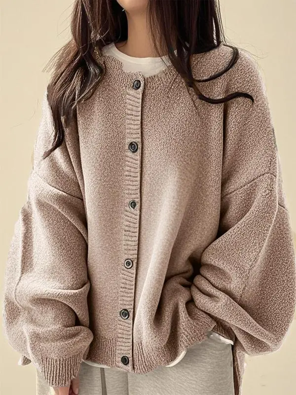 Women's Plain Button Front Knit Cardigan