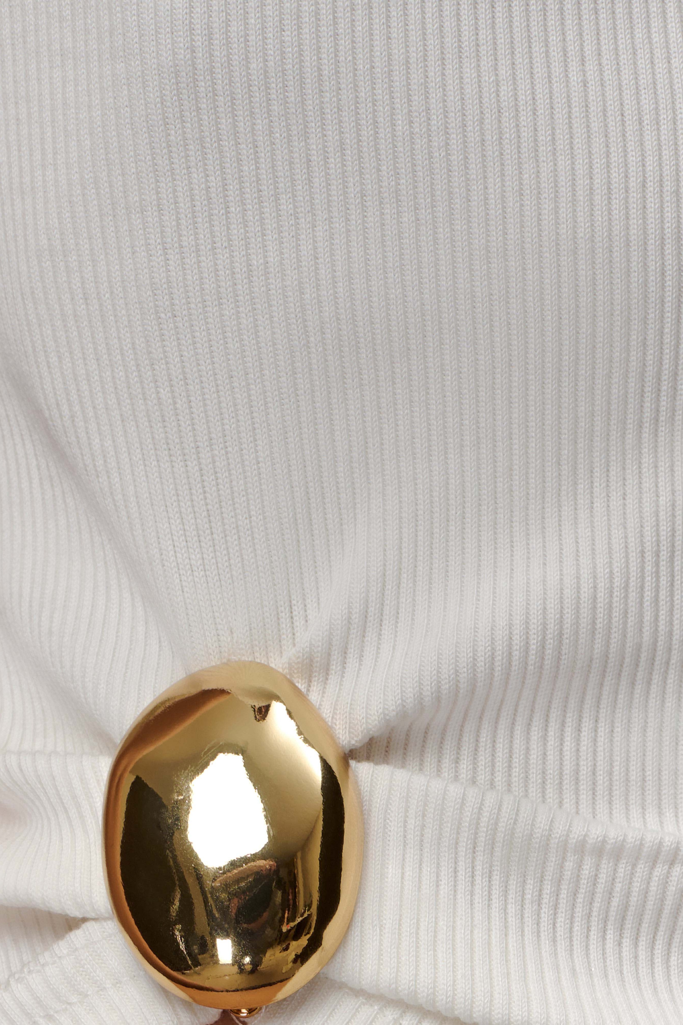 White Ribbed Sleeveless Top With Hardware