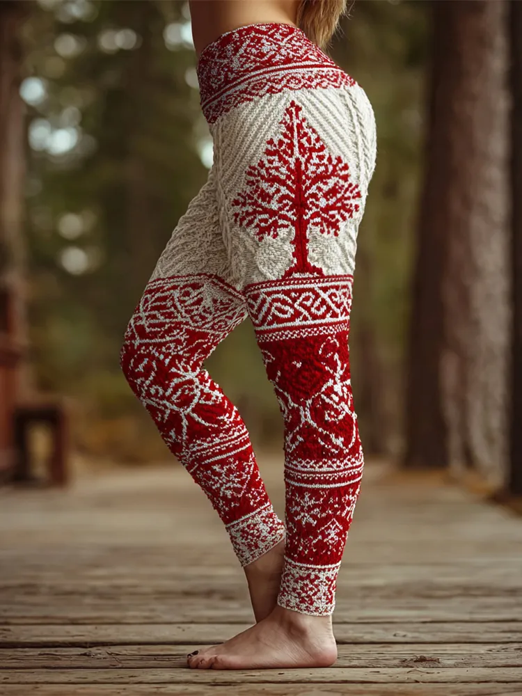 Christmas Tree Viking Art Women's Knit Leggings
