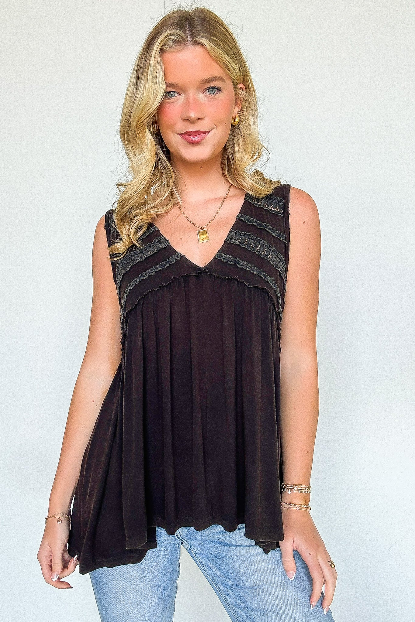 Crochet V-Neck Ruffle Tank Top