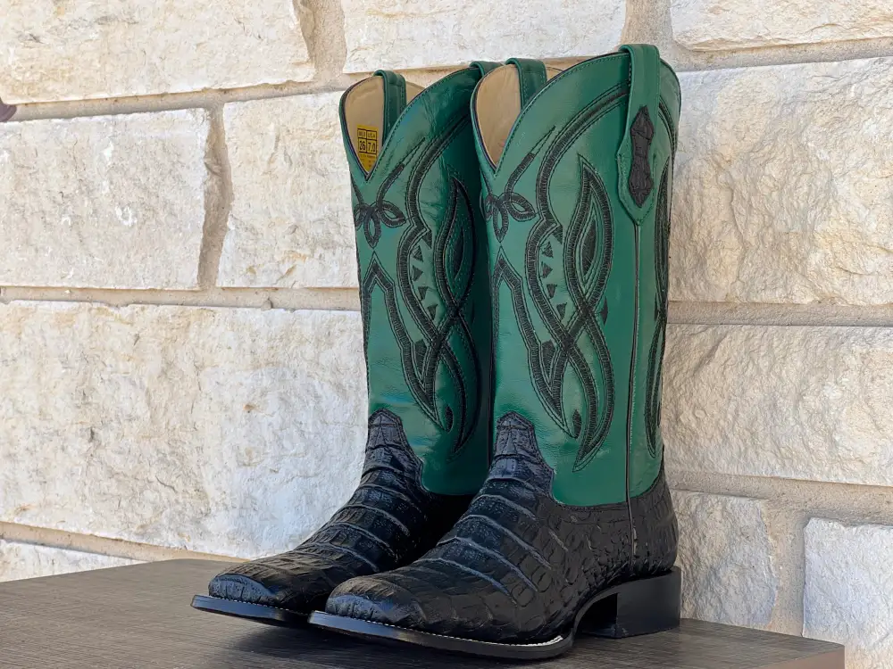 Men’s Black Crocodile Leather Boots With Green Shaft