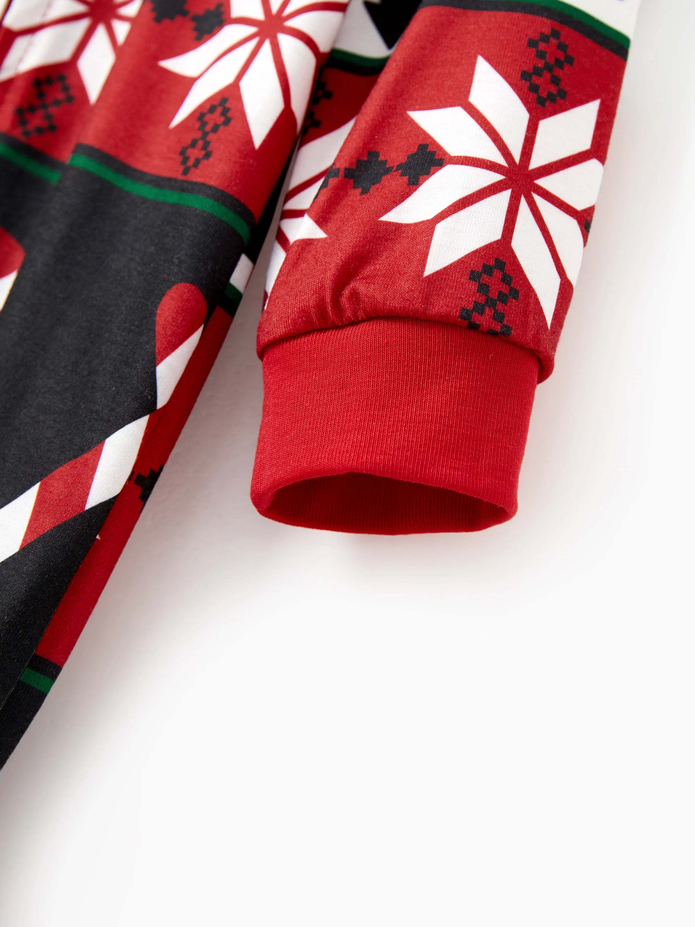 Christmas Pajamas 3D Reindeer Pattern Zipper Hooded Onesies Matching Family Outfits red/black