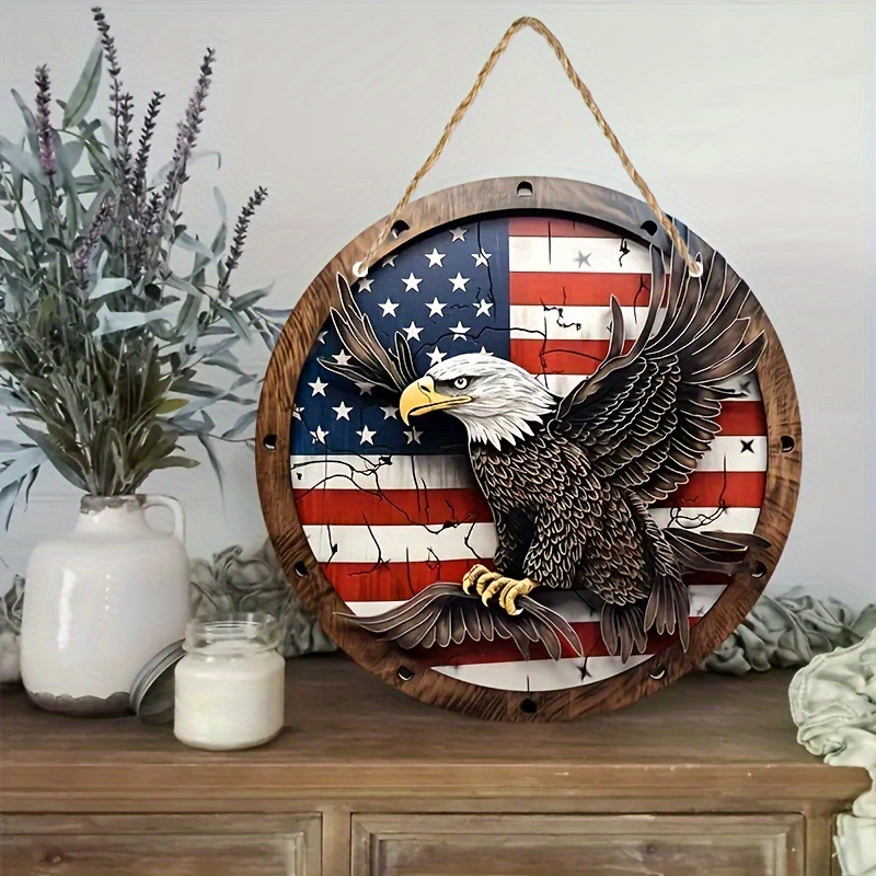 Patriotic Eagle Welcome Decorative Wooden Door Sign