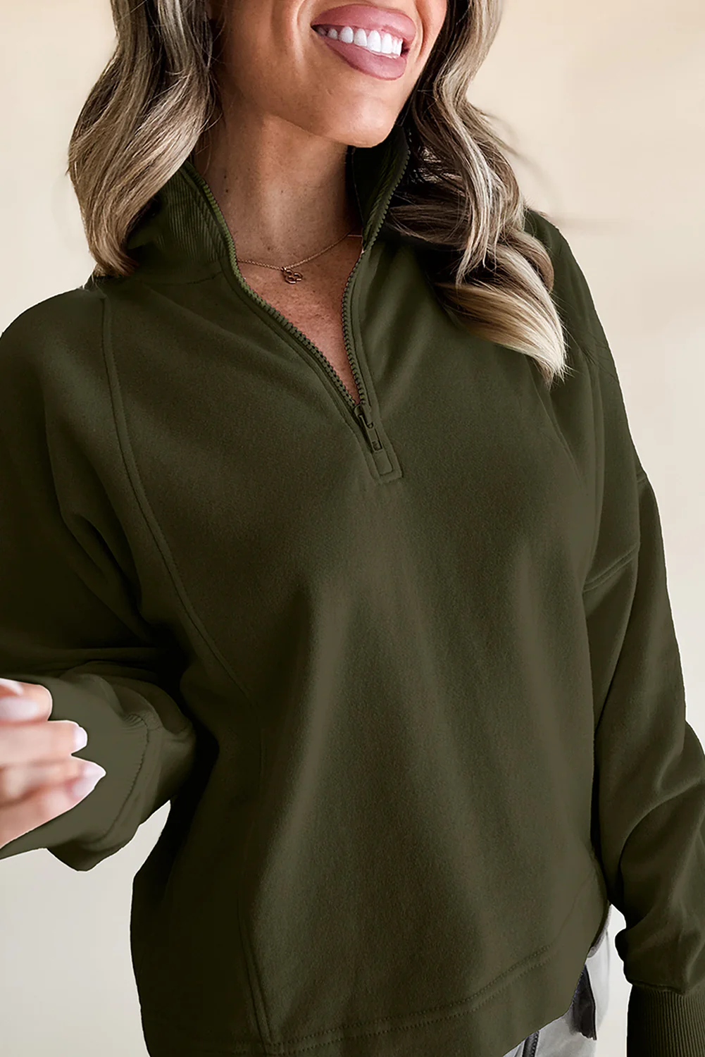 Jungle Zipped Neck Pullover Drop Shoulder Sweatshirt