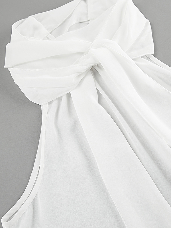 Solid Color Tied Waist Loose Sleeveless Halter-Neck Vest Top