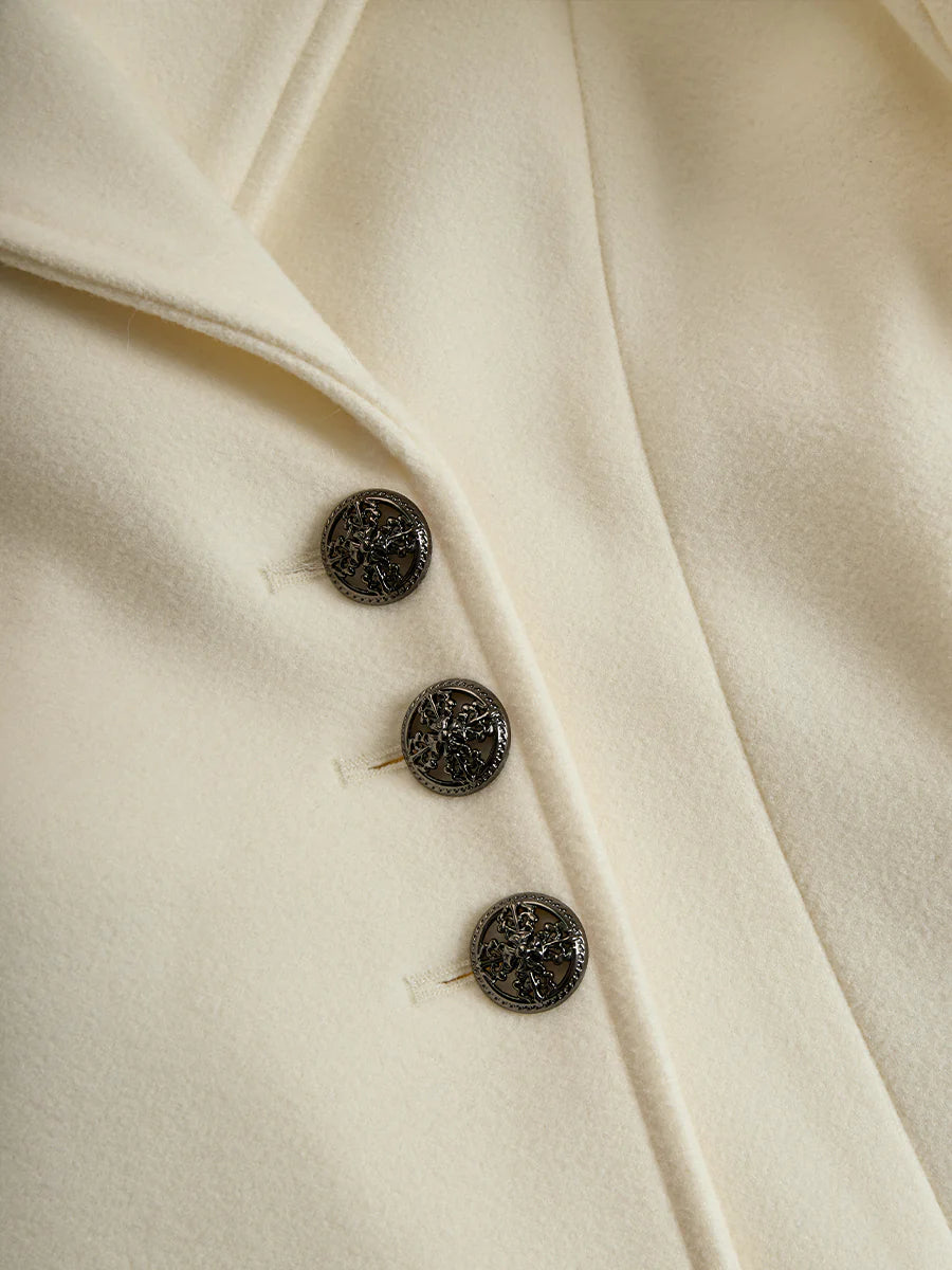 Ivory Flared Coat With Faux Fur Collar And Cuffs