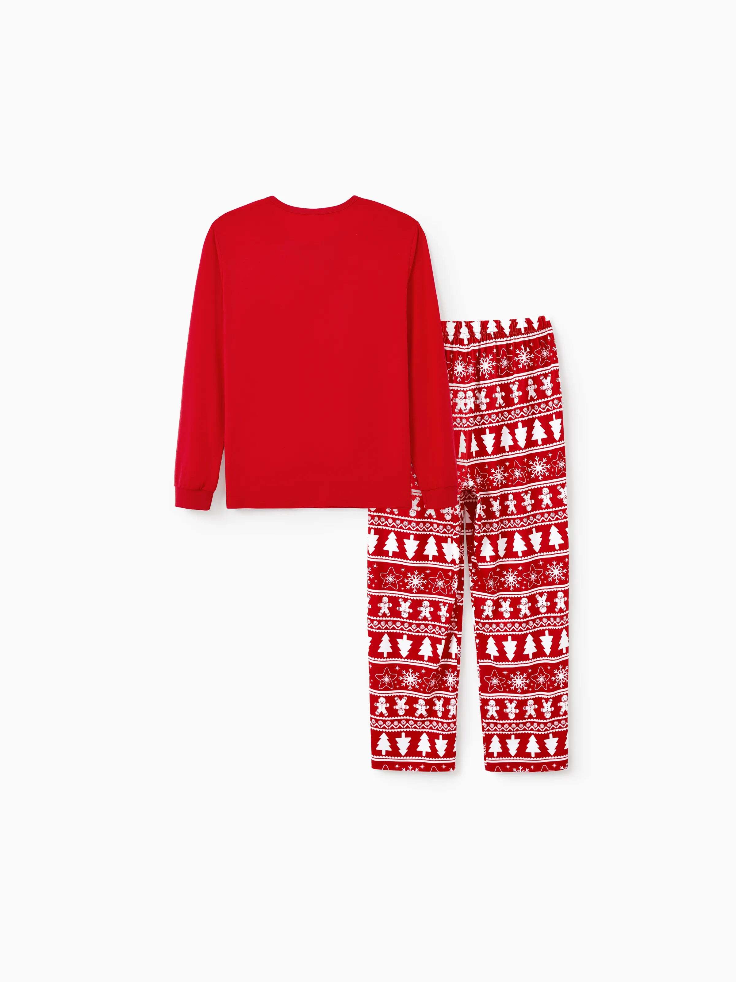 Christmas Matching Family Pajamas Set Gingerbread and Christmas Tree Print Red PJS with Christmas Socks Red