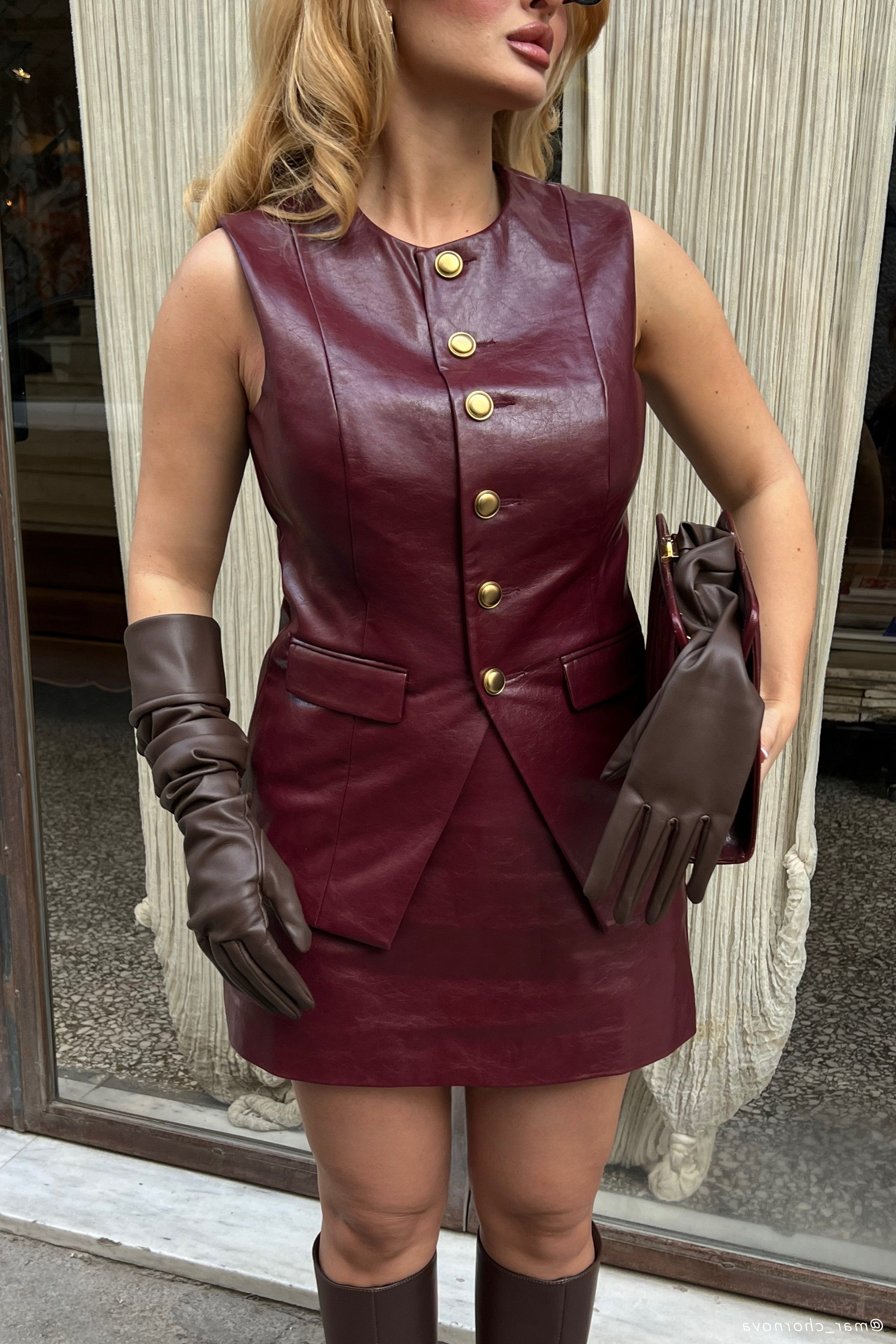 Red Faux Leather Sleeveless Vest