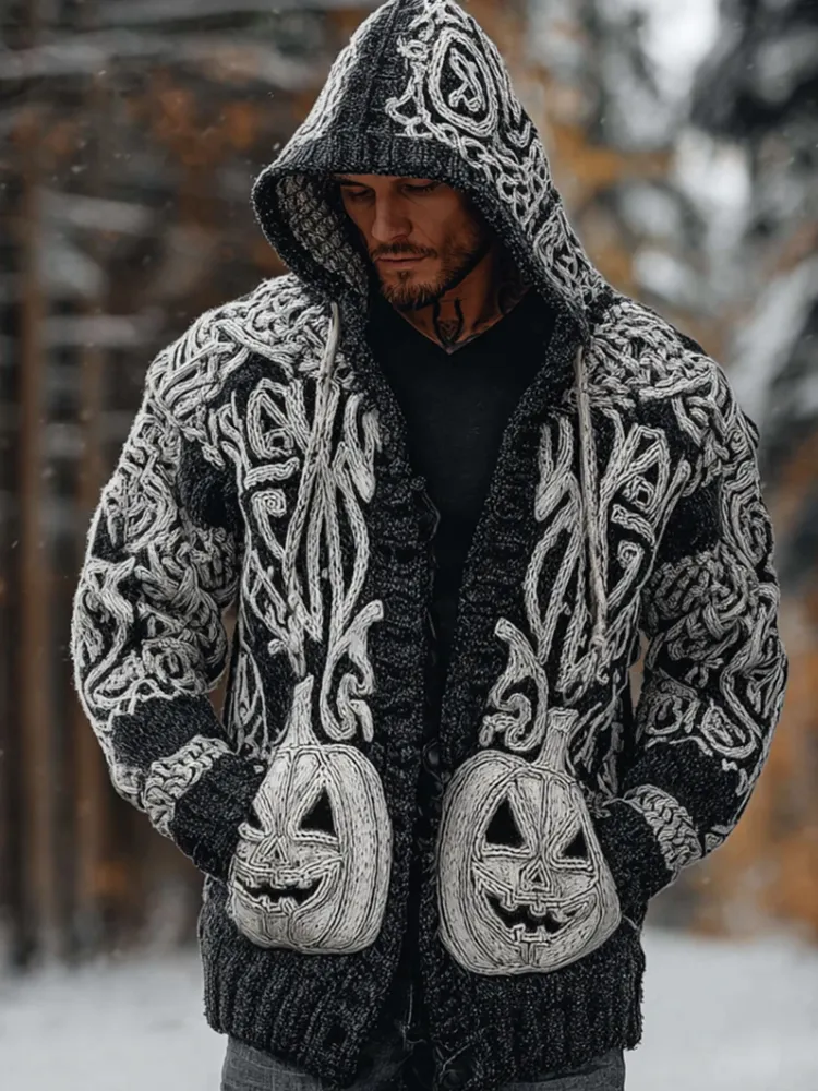 Viking Men's Autumn And Winter Warmth Knit Hooded Sweater Jacket