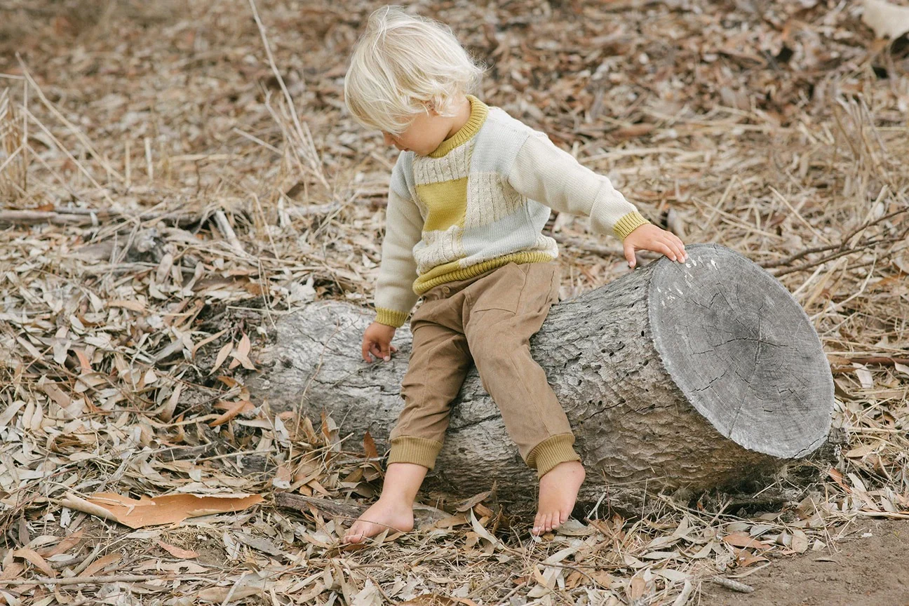 Patchwork Sweater Sky Gray/Fall Leaf