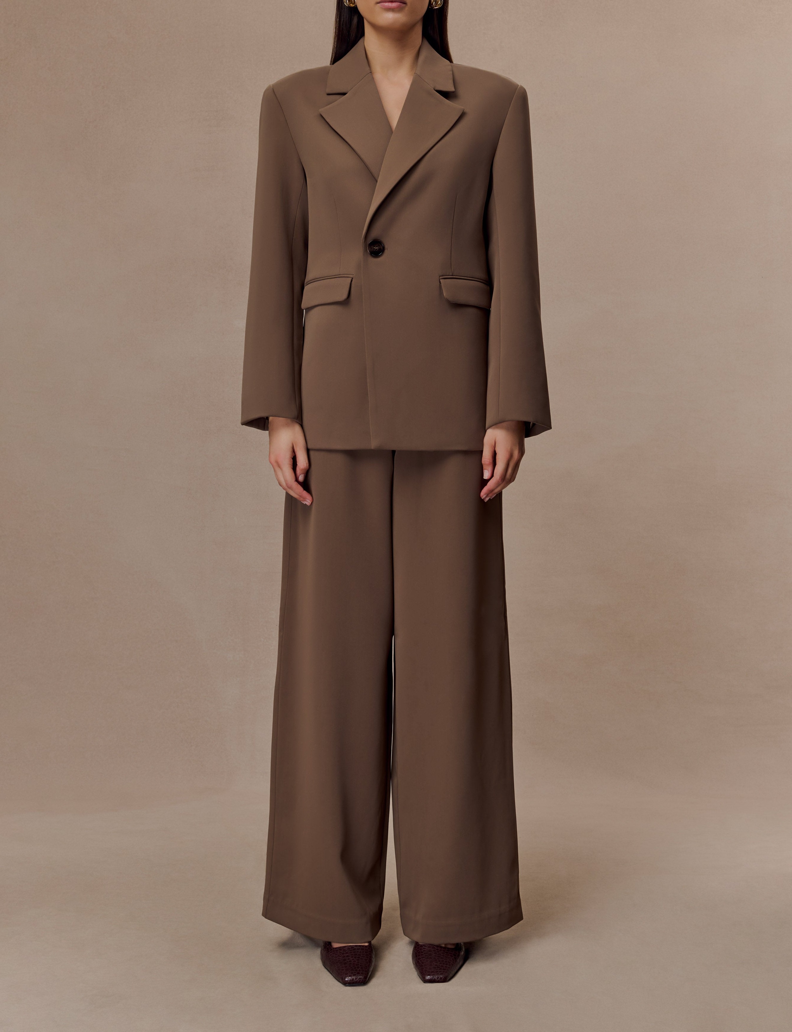 Brown Wide Leg Suiting Trouser