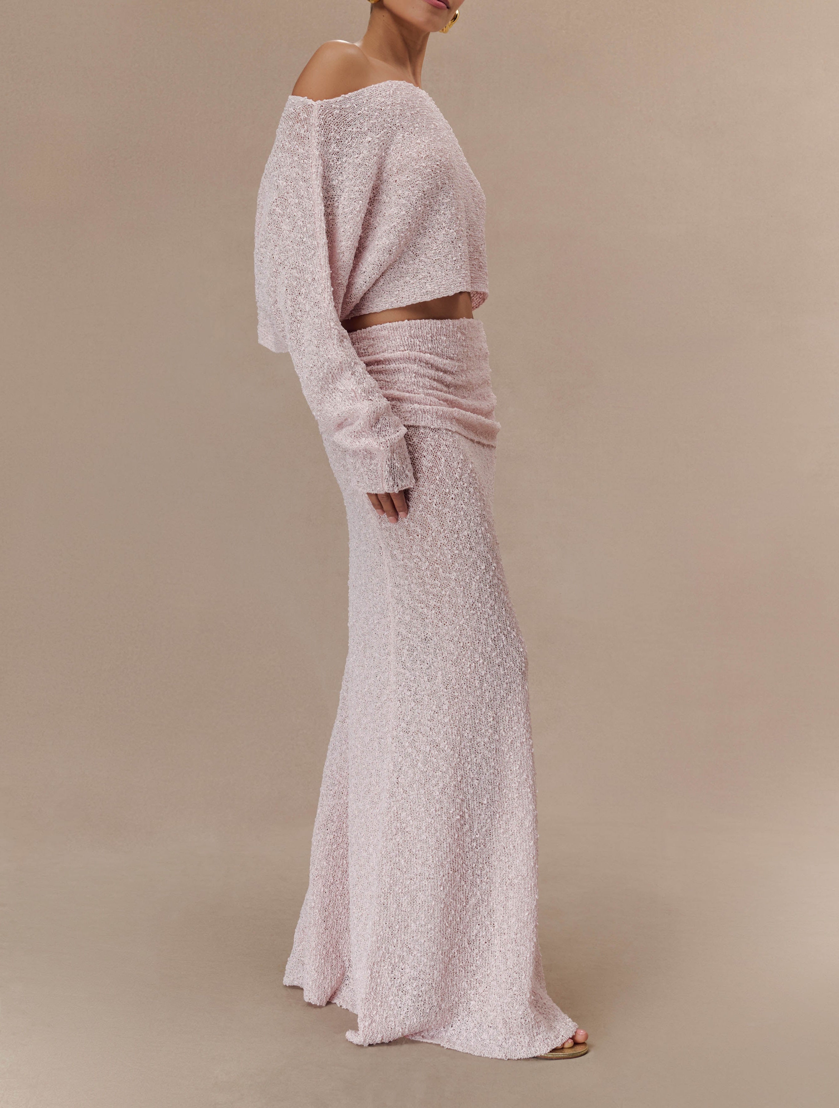 Rose Ruched Knit Maxi Skirt