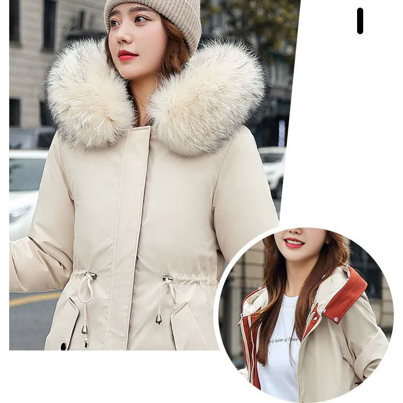 Women's winter parka with hood and fur collar