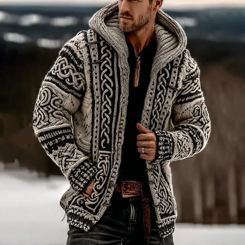 Men's Viking Celtic Knot Button Cozy Cardigan Sweater