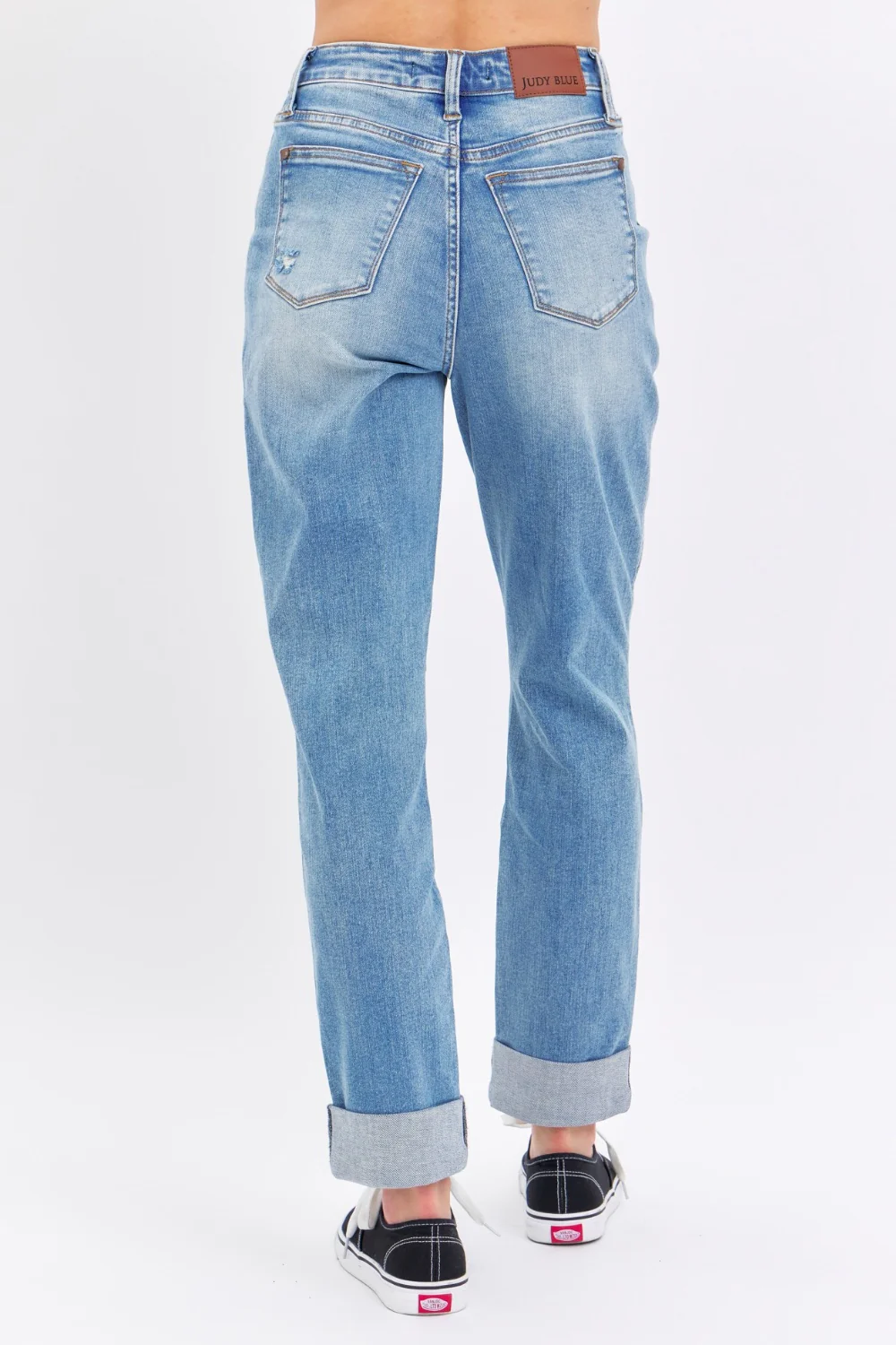 Blue Full Size Distressed Straight Jeans with Patch Pockets