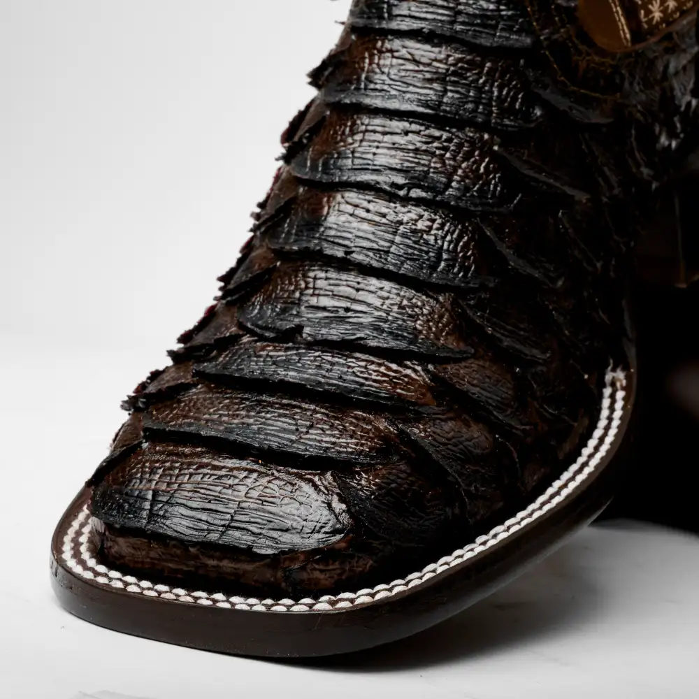 Brown Jumbo Python Leather Boots - Square Toe