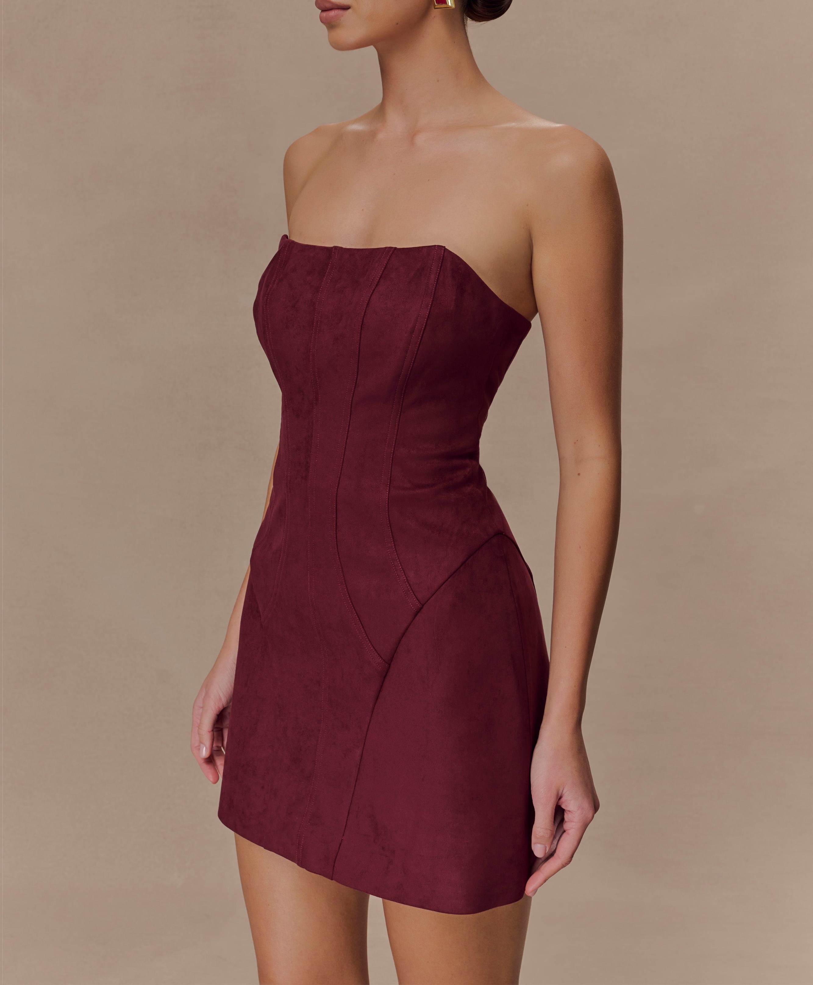 Wine Faux Suede Mini Dress
