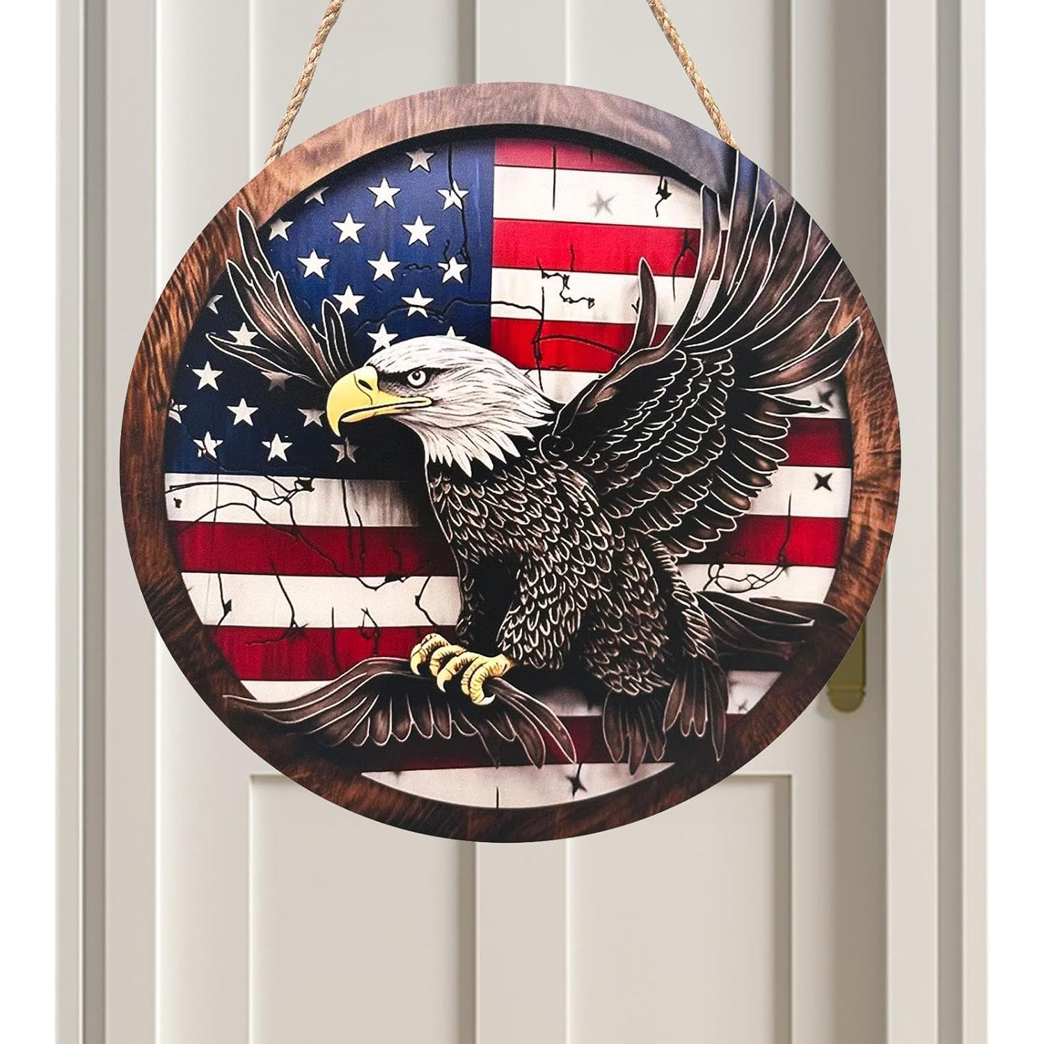 Patriotic Eagle Welcome Decorative Wooden Door Sign