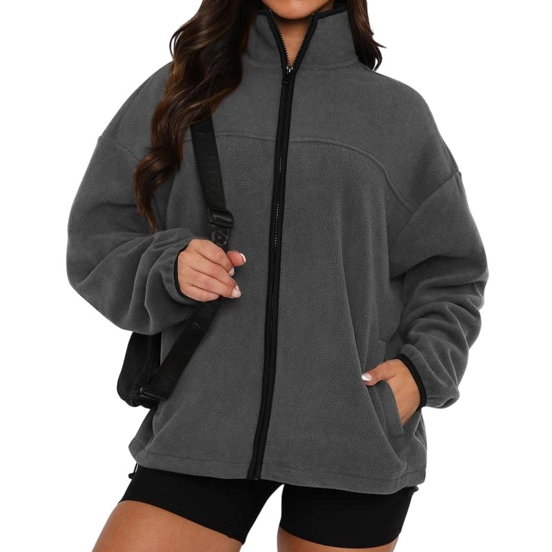 Women's Zip Up Baggy Basic Fleece Jacket