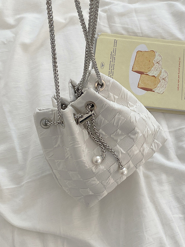 Urban Solid Color Checkered Chain Bucket Messenger Bags