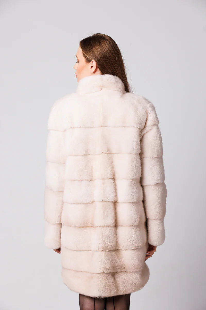 Haină din Blană Naturală de Vizon, Femei, Pearl 221