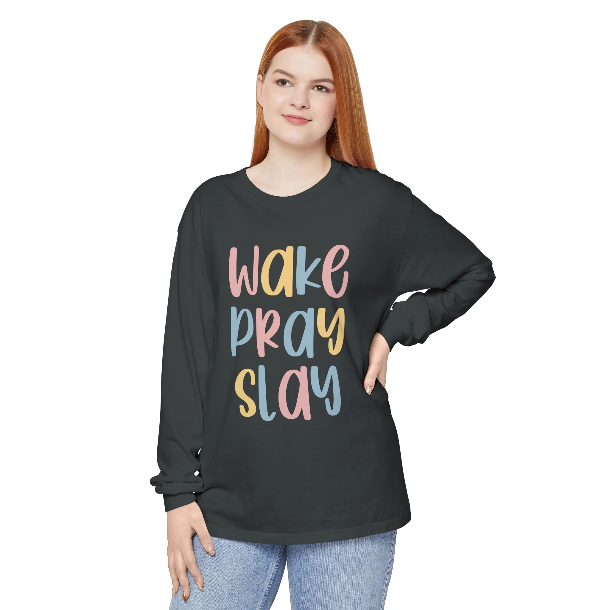 Wake Pray Slay Unisex Garment-dyed Long Sleeve T-Shirt