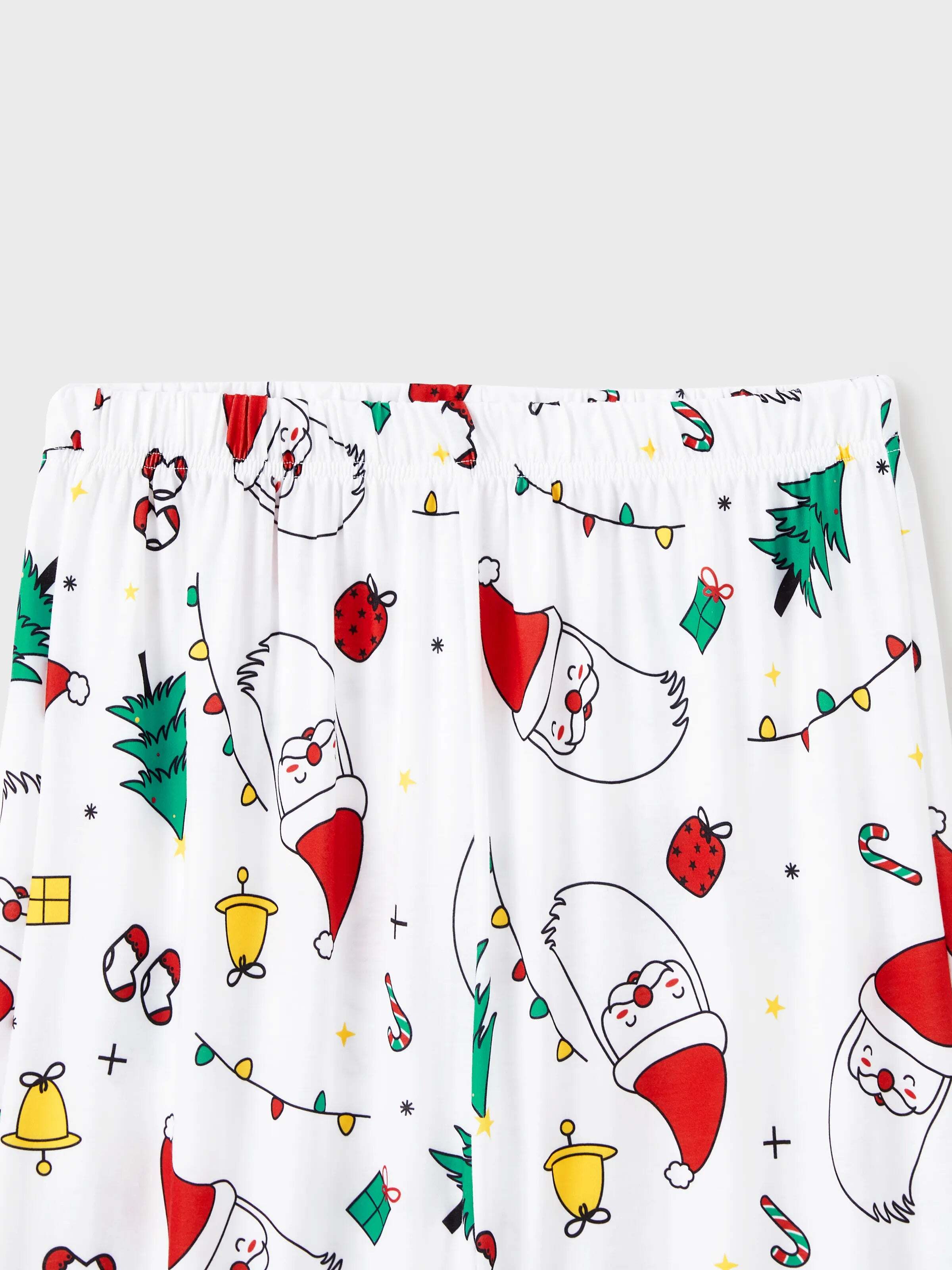 Christmas Family Matching Colorful Festival Theme Print Long Sleeve Pajamas Sets with Christmas Socks White