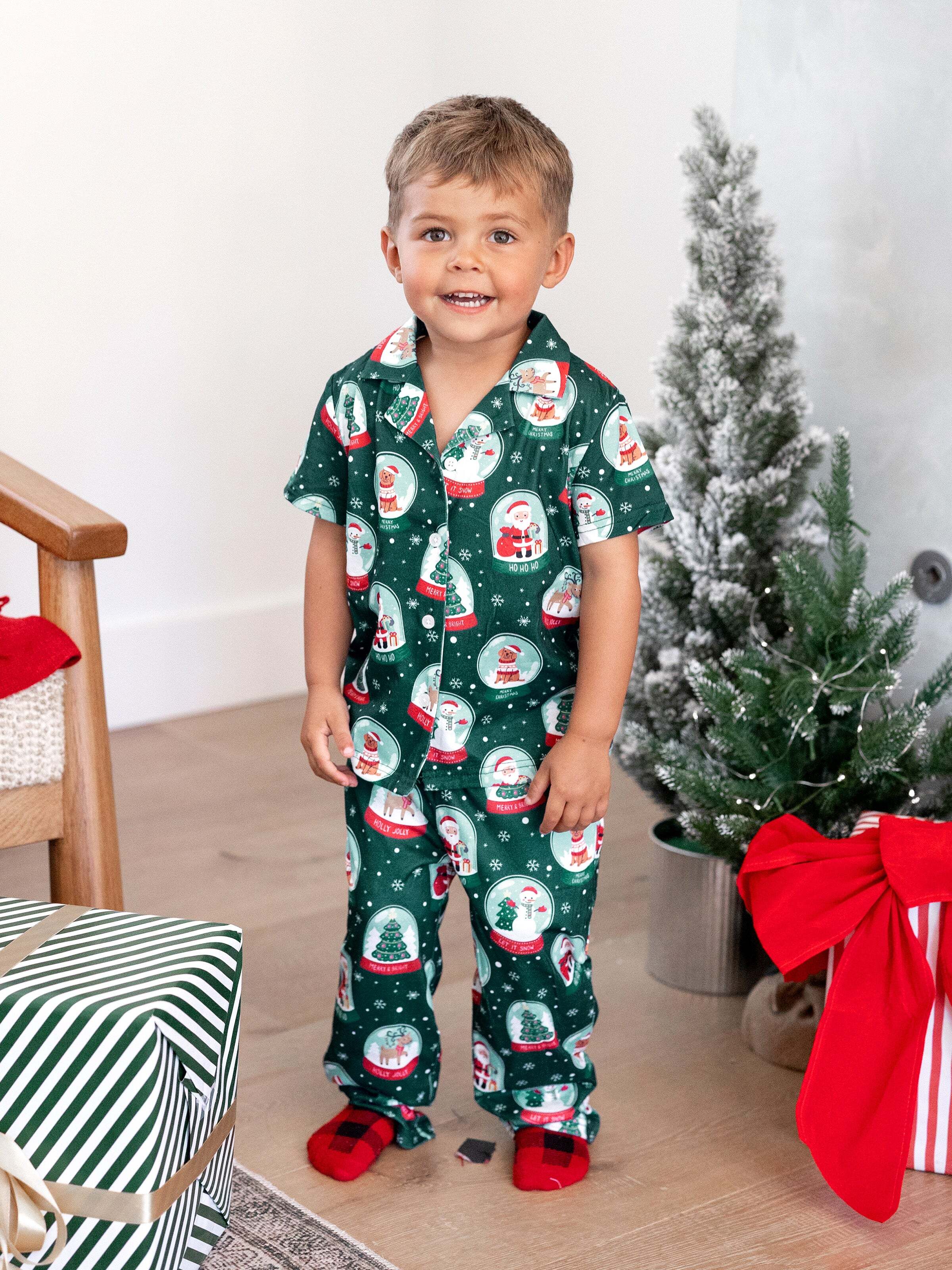 Christmas Matching Family Pajamas Set Santa Claus Christmas-themed Print PJS Turquoise