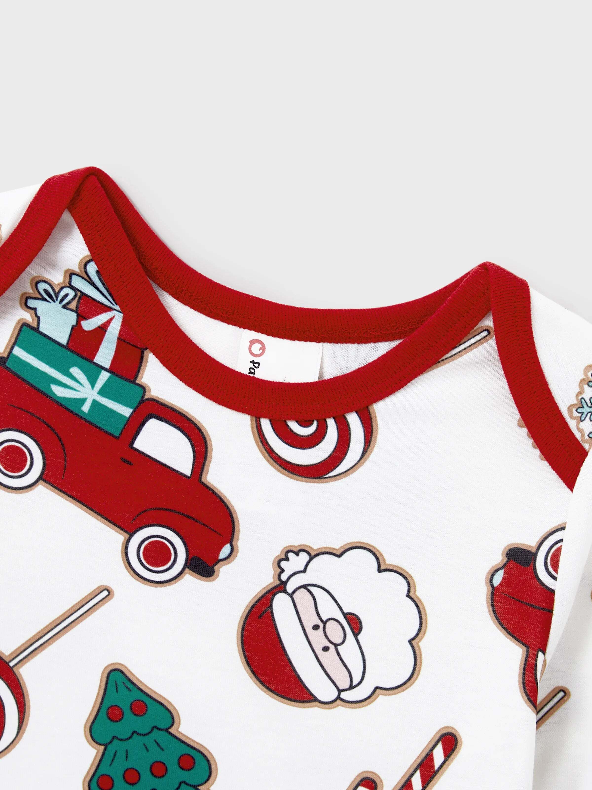 Christmas Matching Family Pajamas Set Santa Claus and Christmas Tree Print White PJS with Christmas Socks White