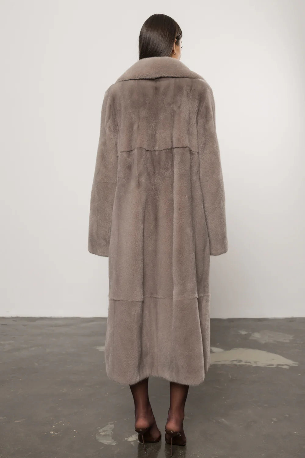 Palton din Blană Naturală de Vizon, cu Guler Rever, Femei, Pearl Grey 429