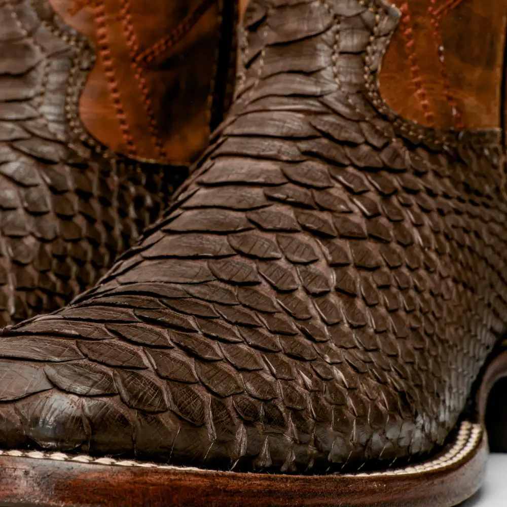 Matte Brown Genuine Python Boots - Square Toe