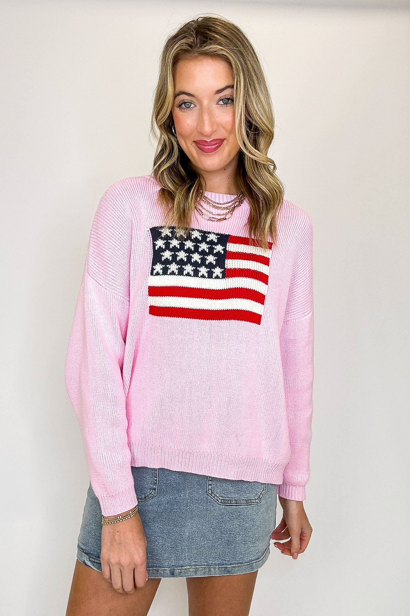 Cotton Candy Liberty American Flag Knit Sweater
