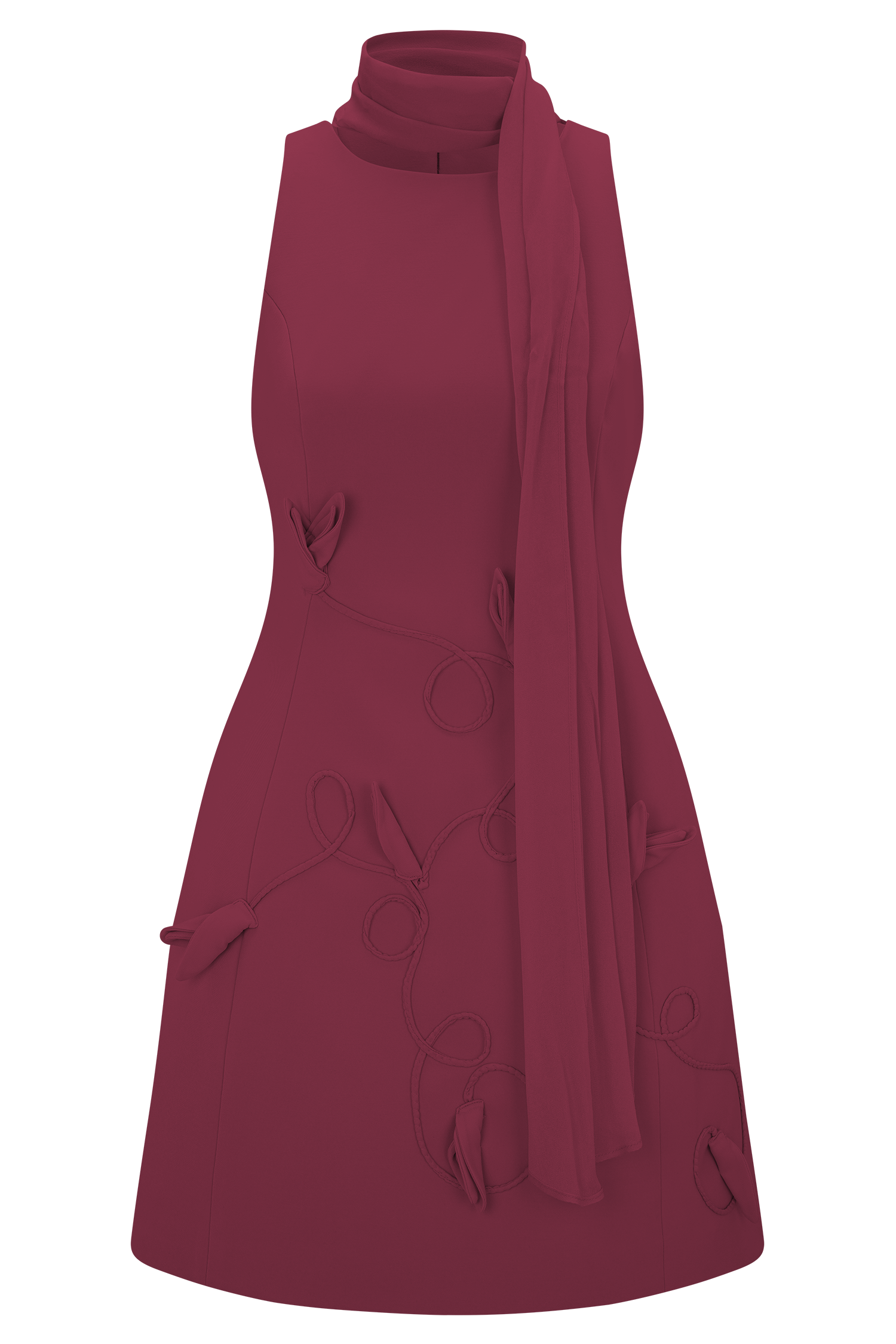 Wine Suiting Embroidered Mini Dress