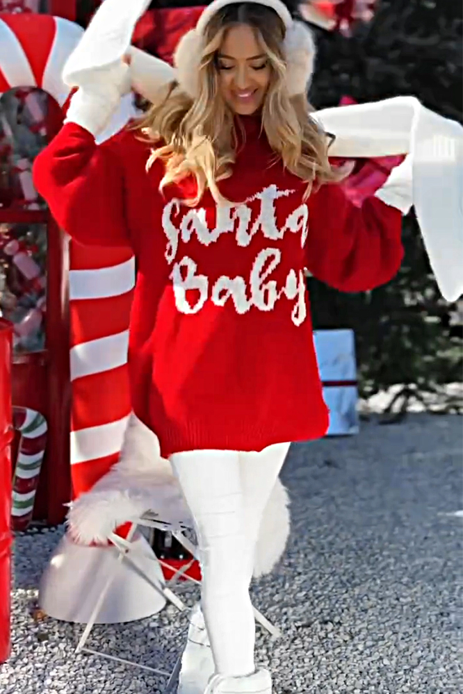 Christmas letter round neck sweater