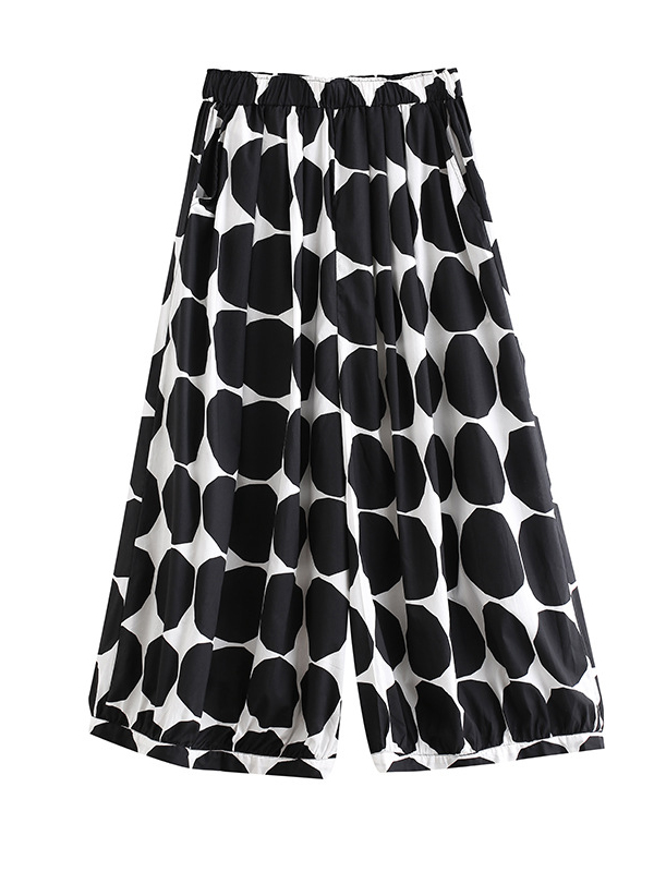 Urban White Black Polk-Dot Printed Wide Leg Pants
