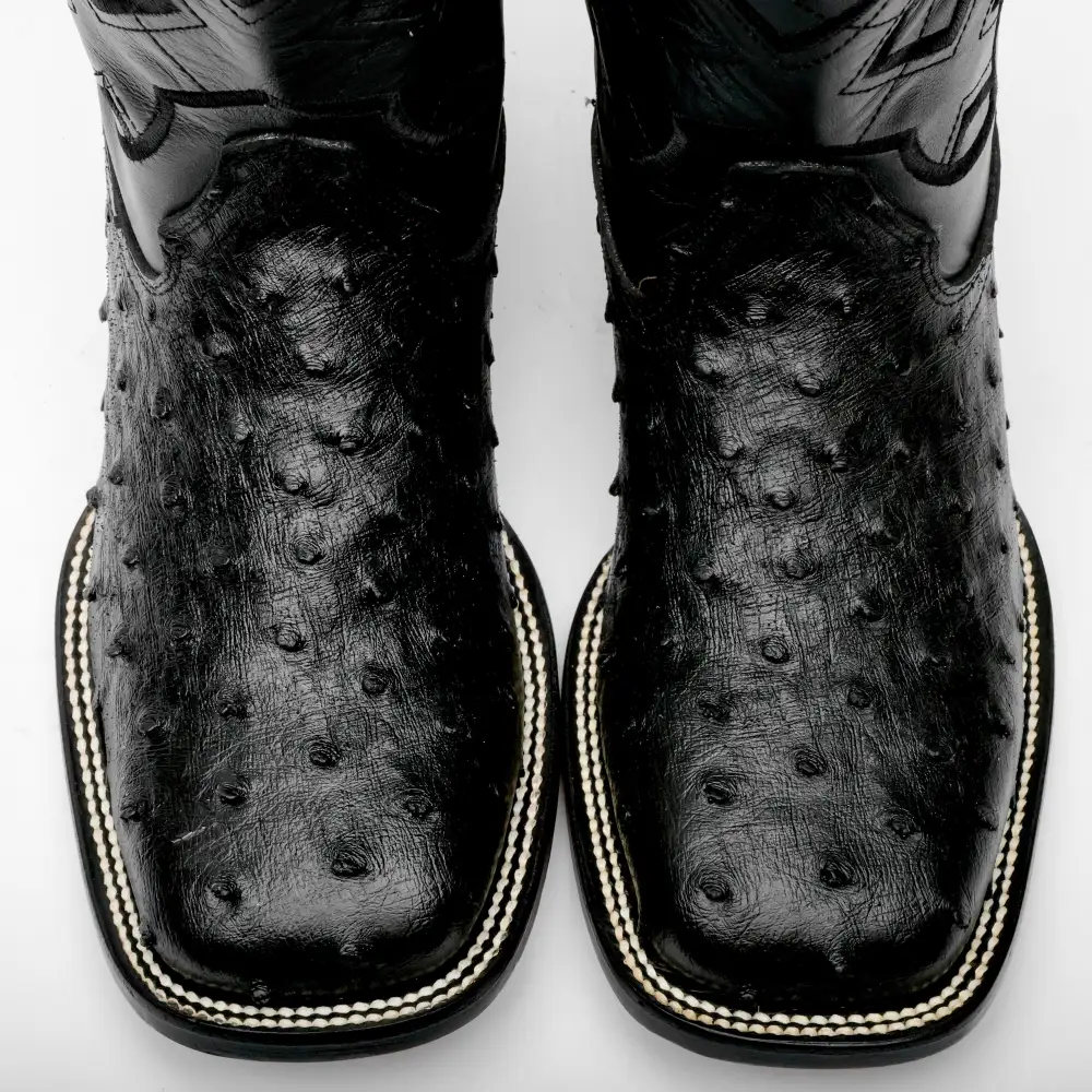 Black Ostrich Leather Boots - Square Toe