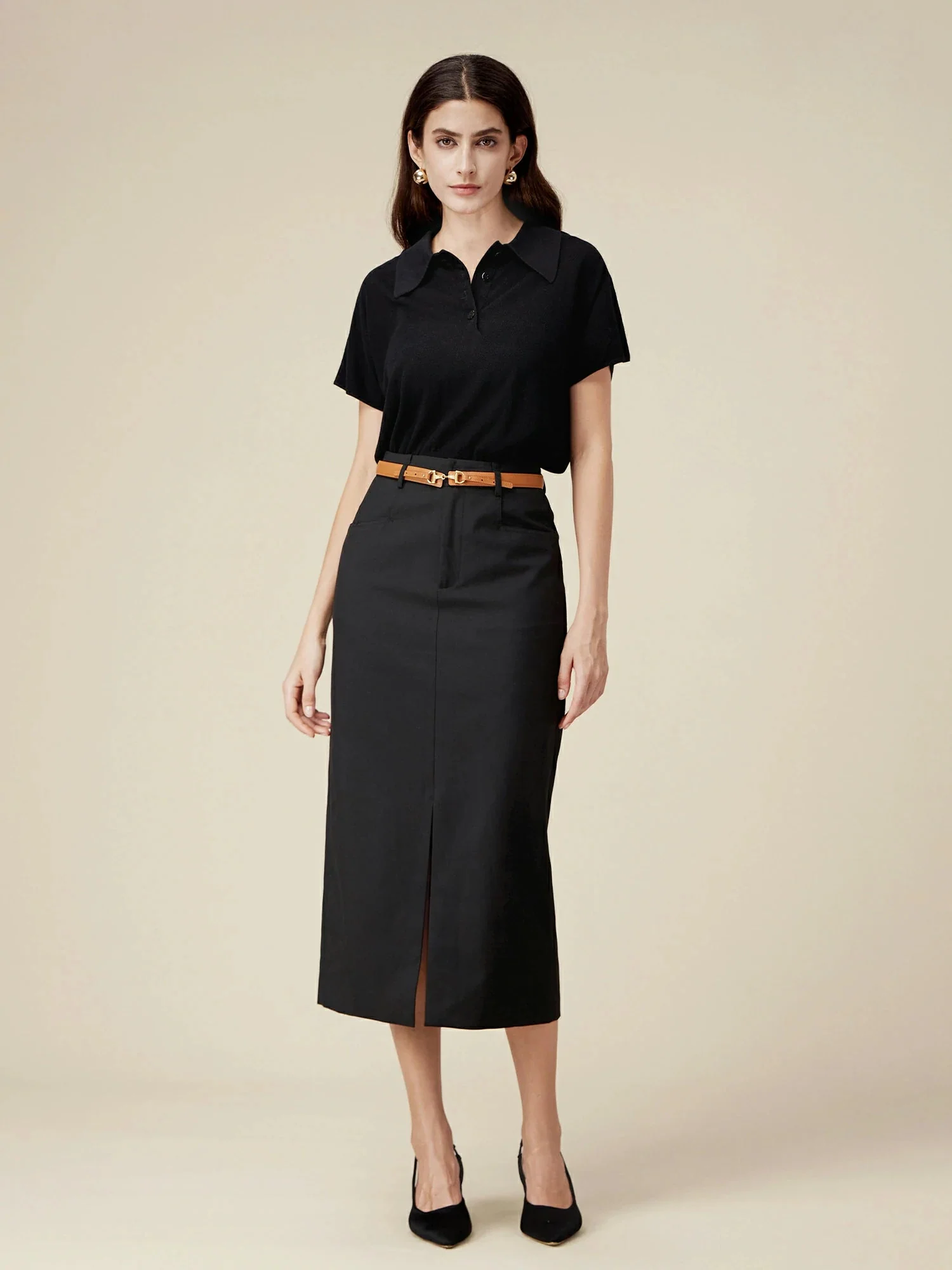 100% Lyocell Polo Collar Short-Sleeve Casual Top