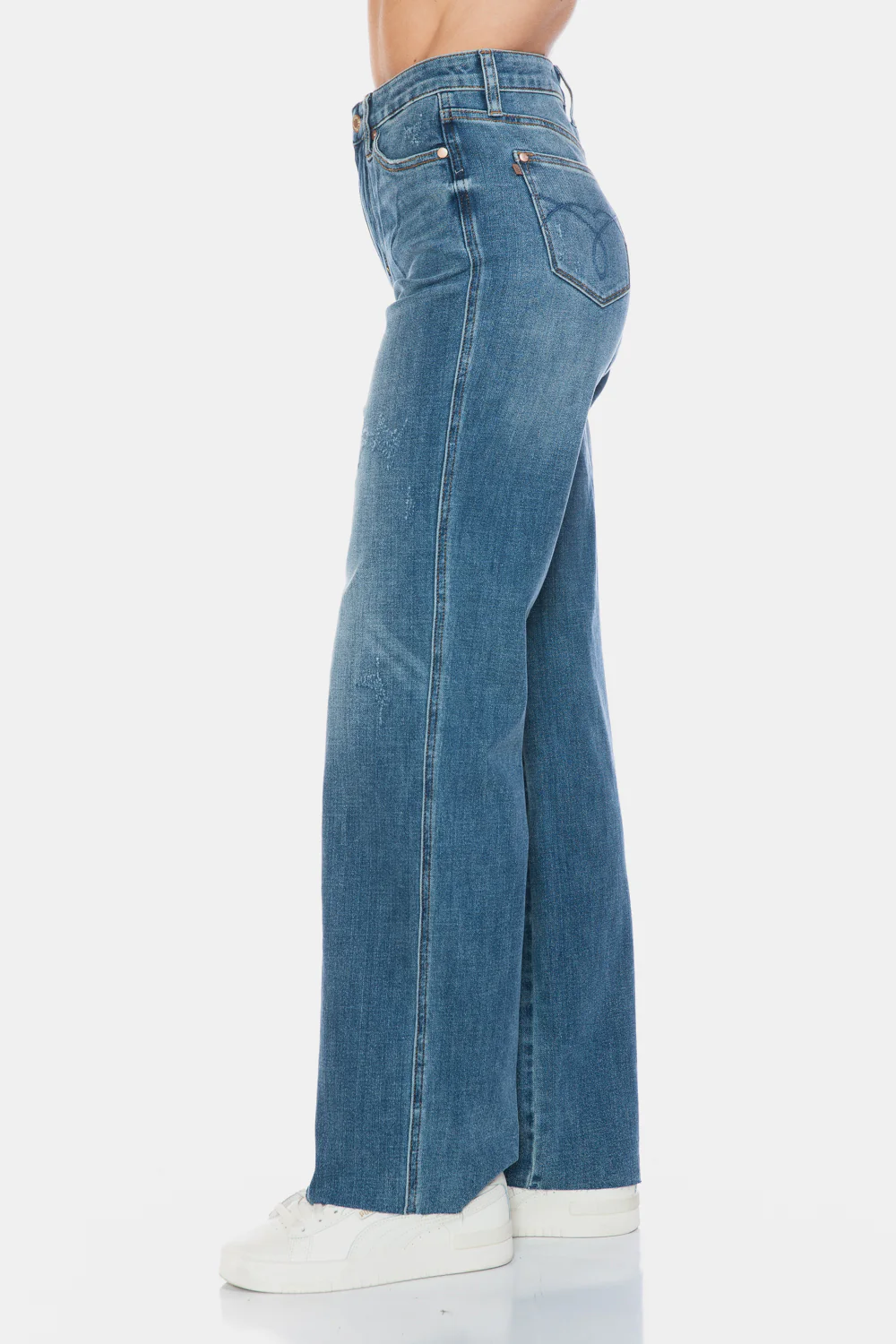 Blue Full Size Tummy Control Cut Raw Hem Straight Jeans