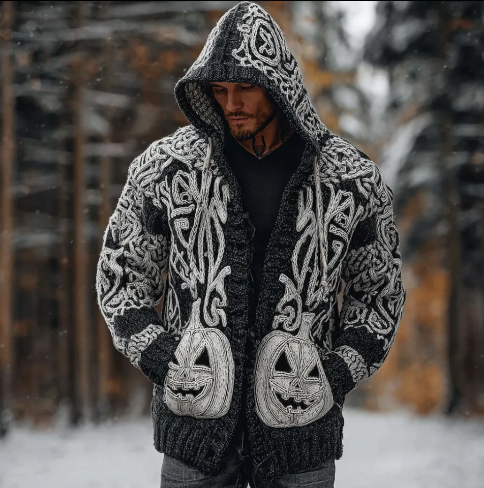 Viking Men's Autumn And Winter Warmth Knit Hooded Sweater Jacket