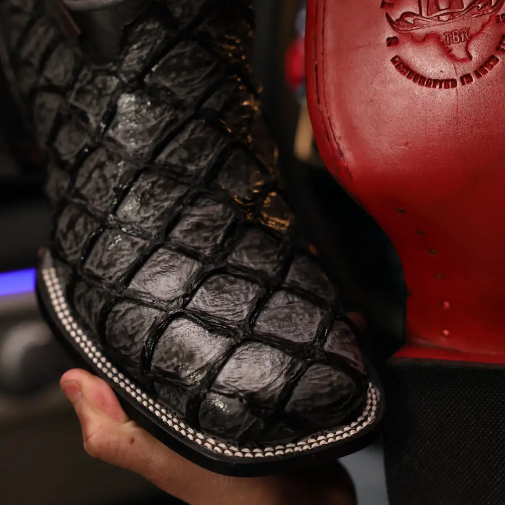 Midnight Grey Pirarucu Leather Boots - Square Toe