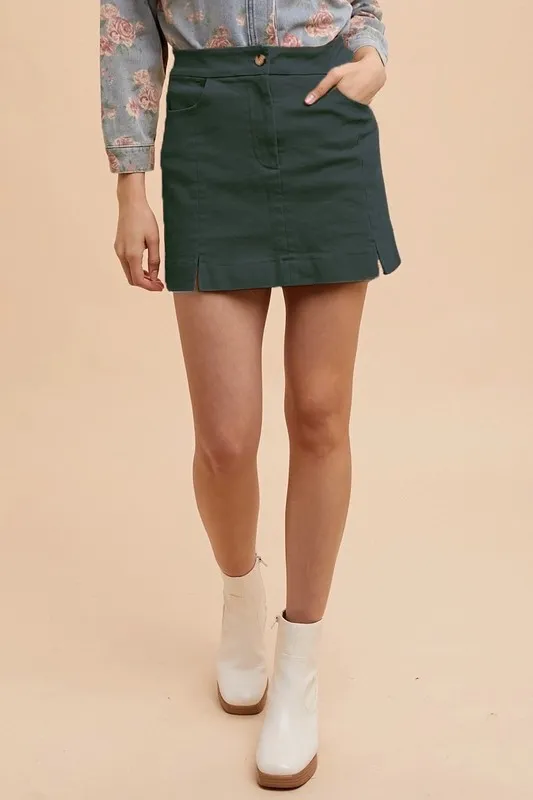 Wear Comfort Stretch Cotton Slit Detailed Mini Skirt