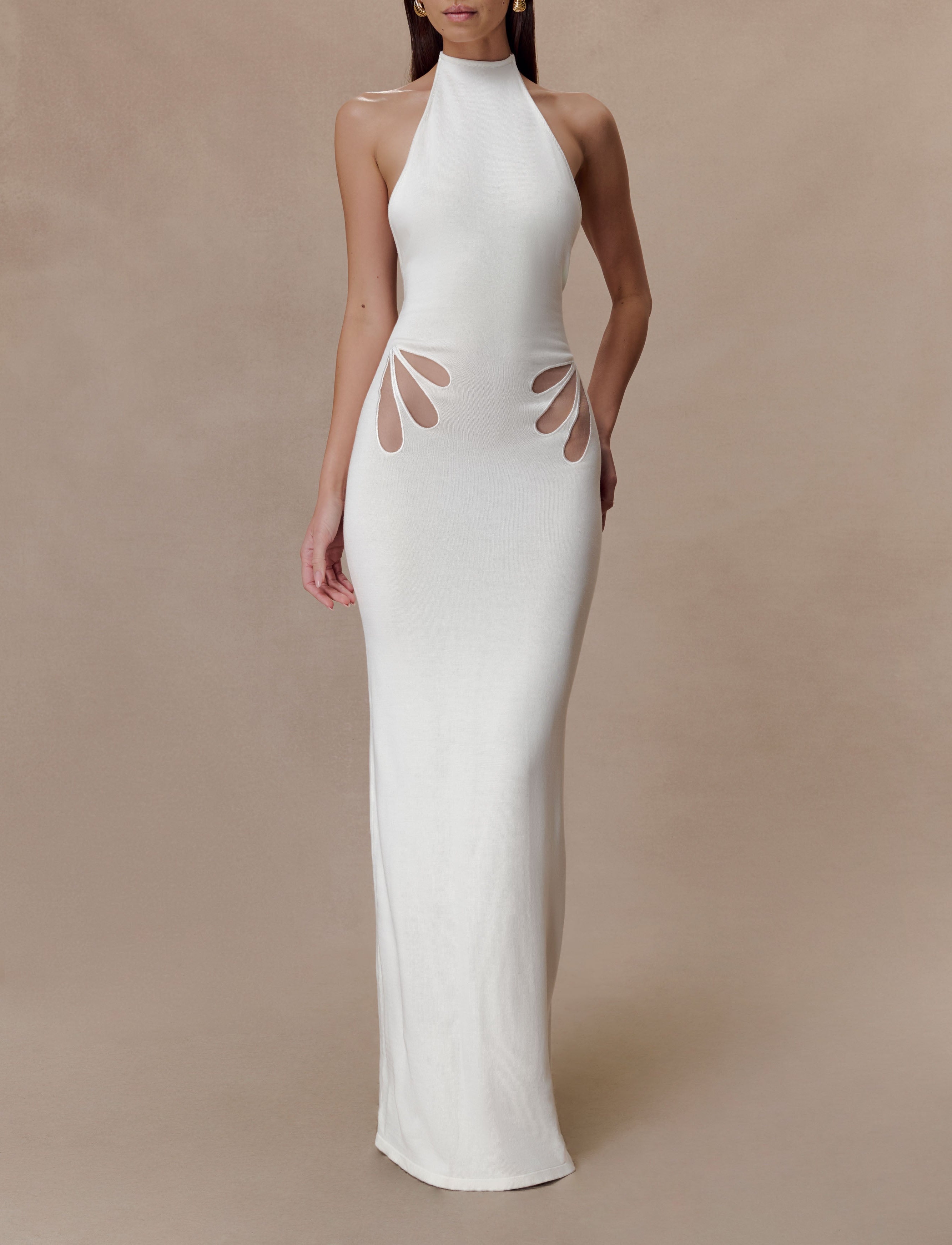 White Knit Halter Maxi Dress