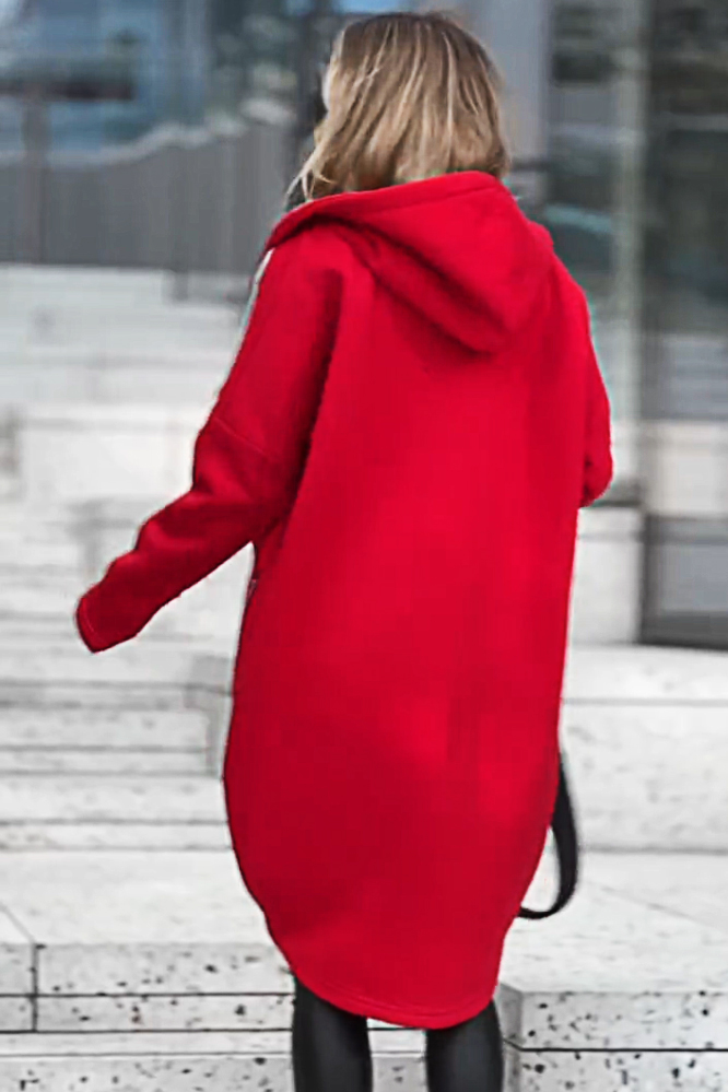 Zipper hooded casual mid length jacket