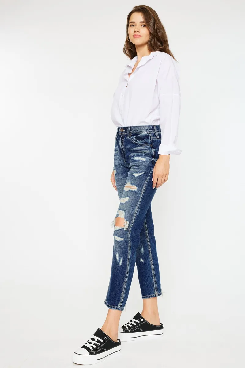 High Rise Distressed Mom Fit Jeans