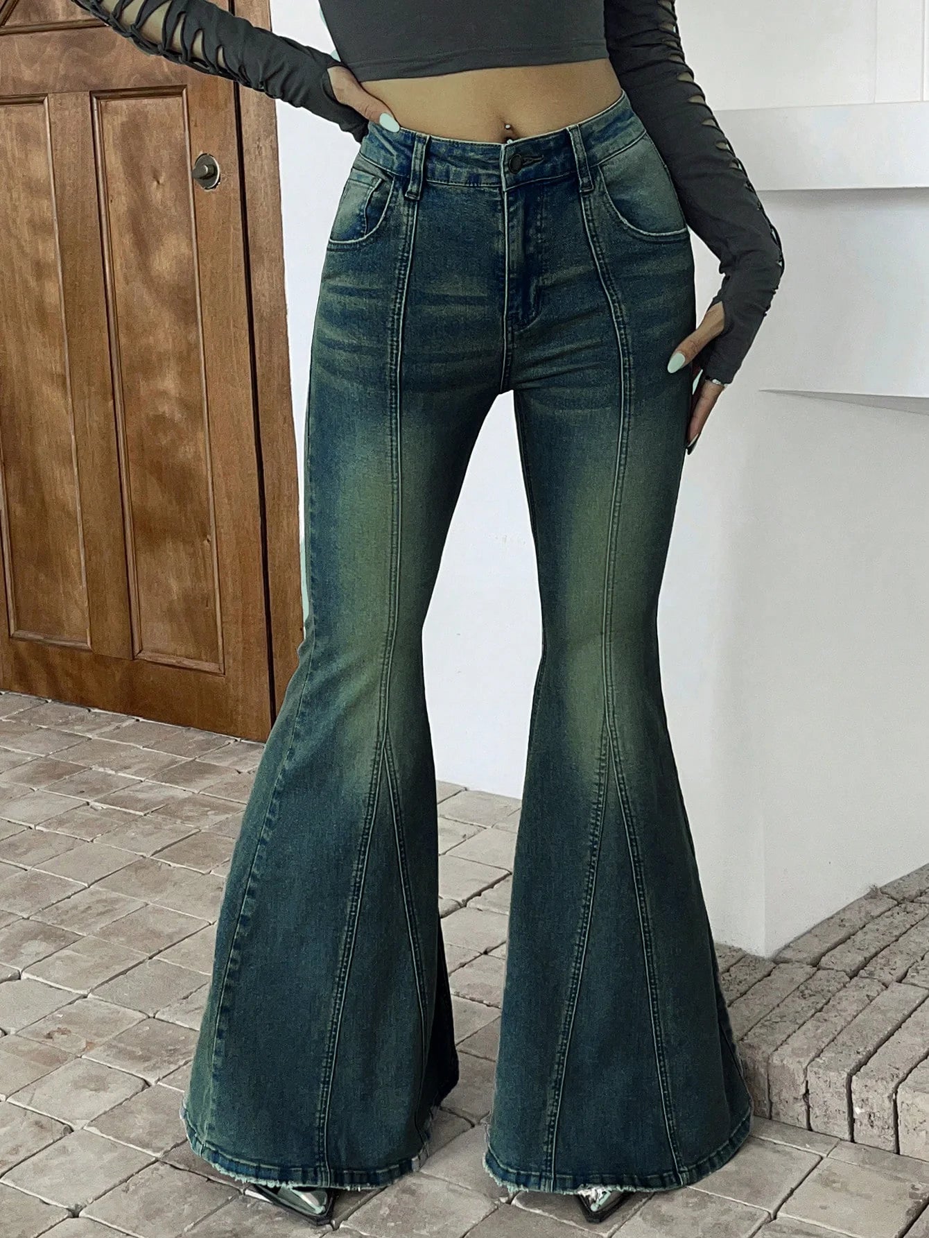 Bohemian Feels Raw Hem Stretch Flare Jeans