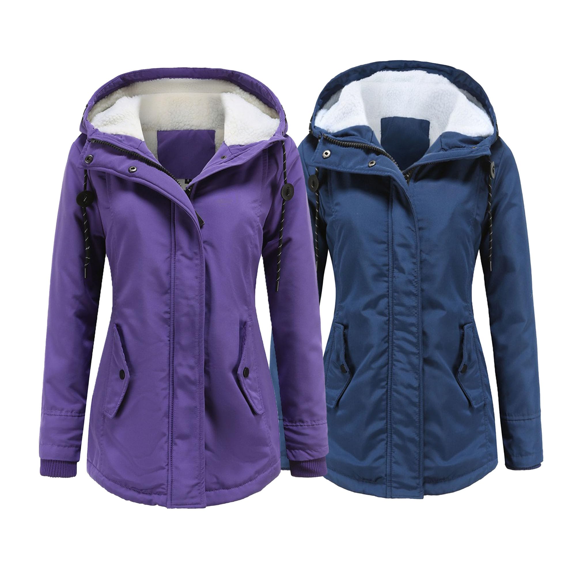 DGHM-JLMY 1/2 Pack Women's Windproof Waterproof Cotton Coats Fashion Warm Hooded Outerwear Solid Thick Fleece Jacket