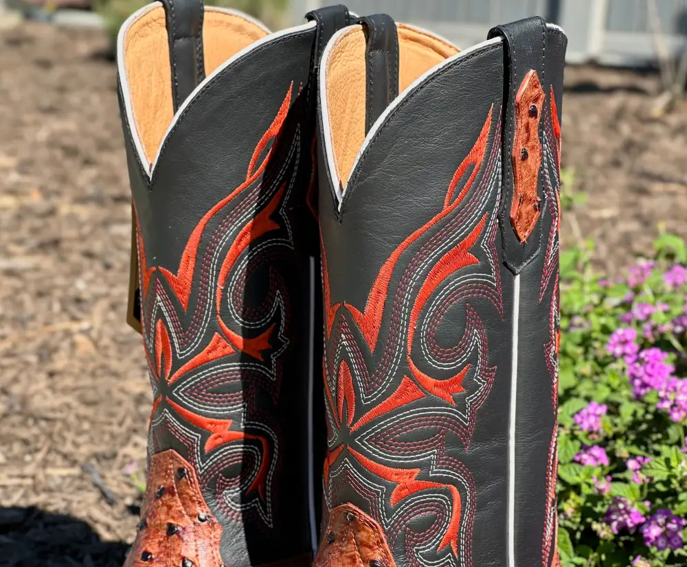 Men’s Cognac Ostrich Leather Boots With Black Shaft