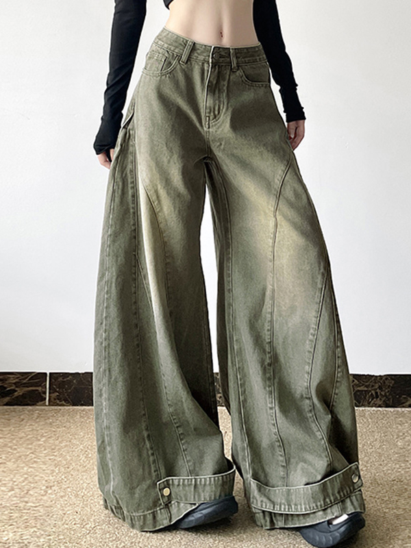 Distressed Wide Leg Low Rise Jeans