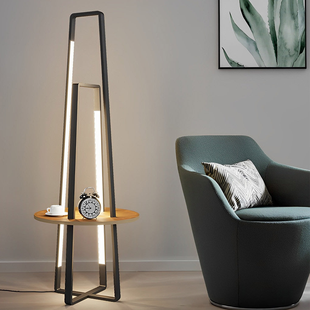 Creative Lines Frame Stepless Dimming LED Modern Floor Lamp with Table