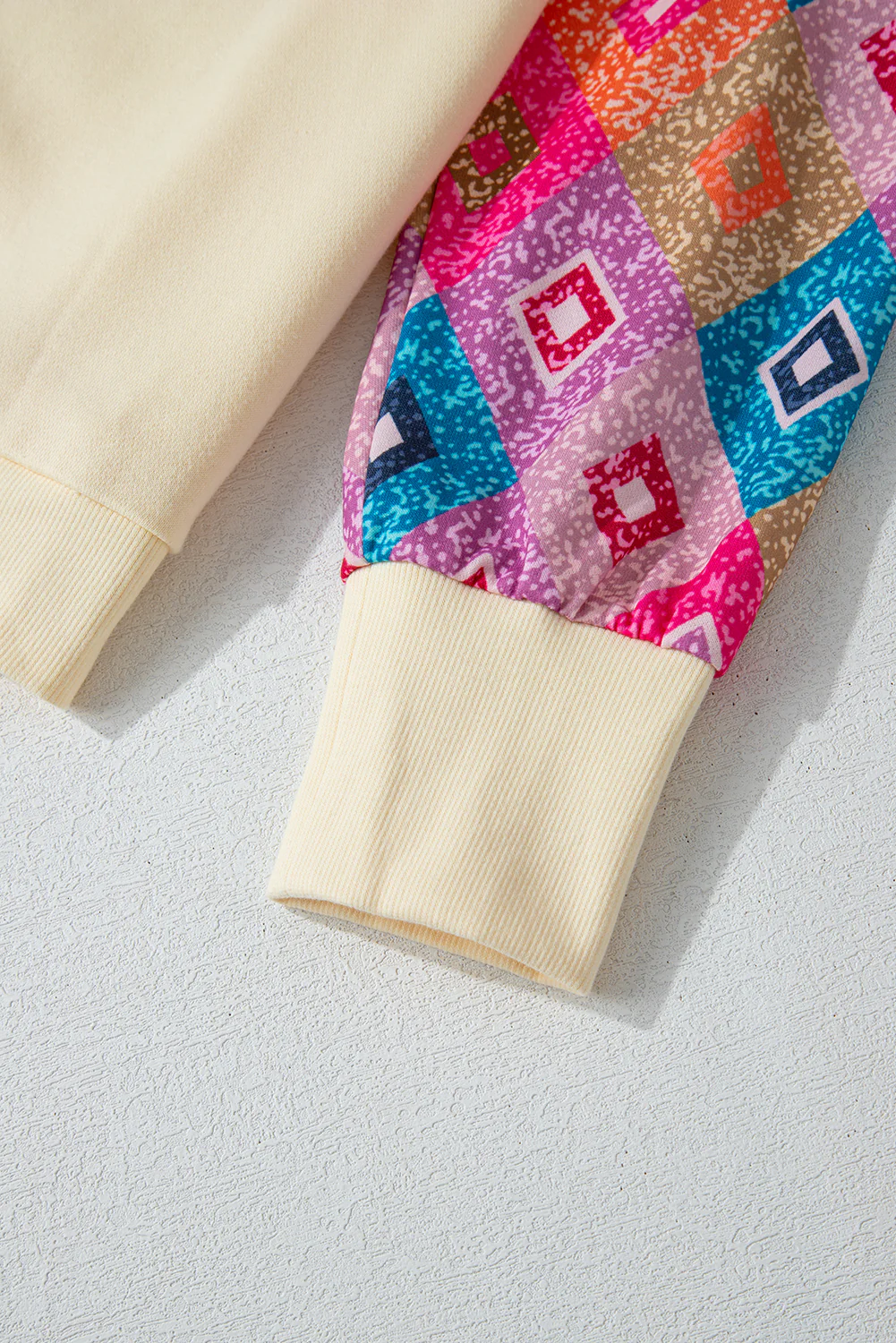 Geometric Printed Patchwork Long Sleeve Round Neck Top